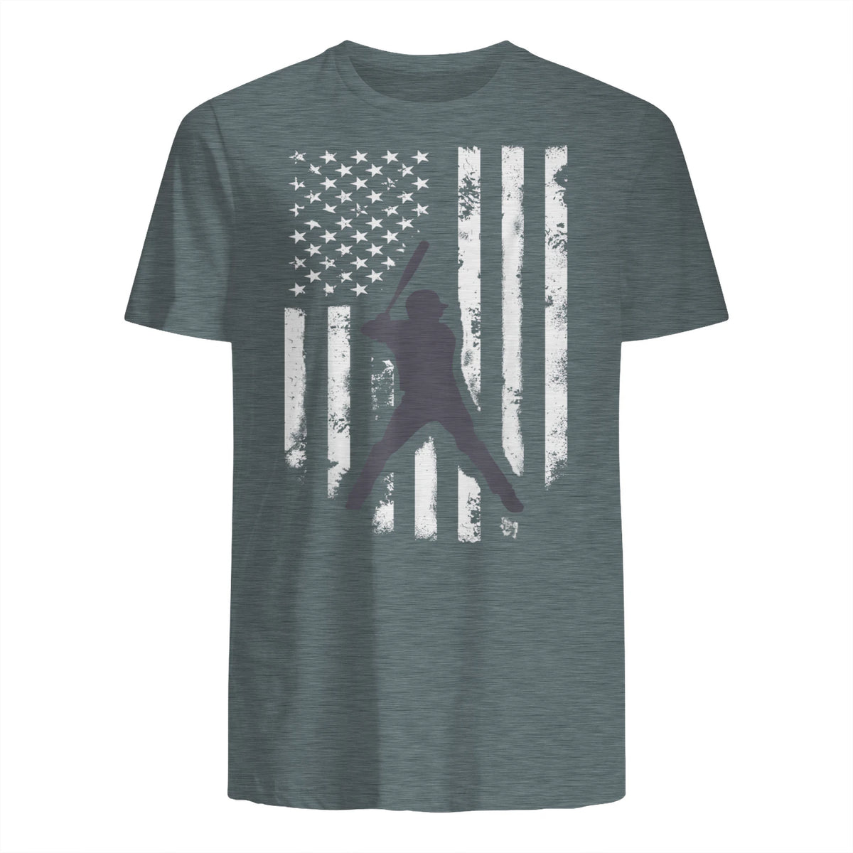 American Flag Baseball Shirt Cool Distressed Jersey Gift Tee T-Shirt in Dark Heather - back view