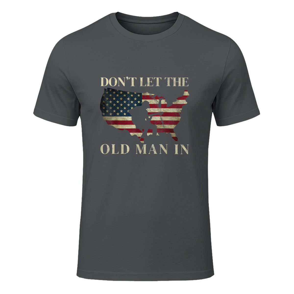 Don't Let The Old Man in Vintage American Flag T-Shirt in Charcoal - front view