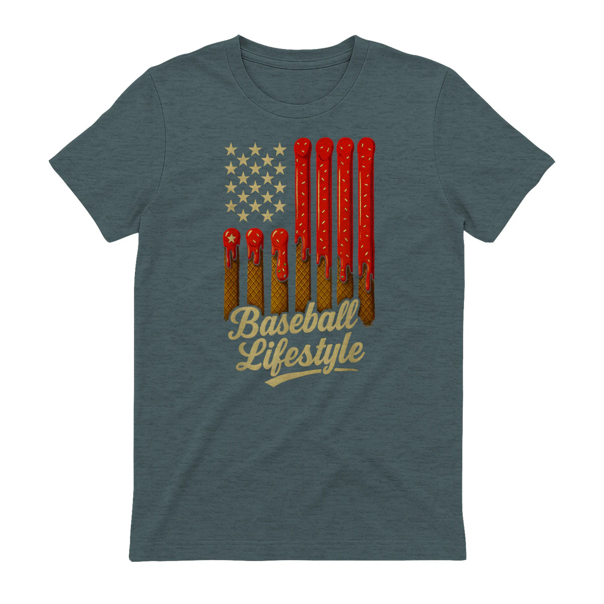 Baseball Lifestyle Apparel Youth Baseball Drip Ice Cream T-Shirt in Dark Heather - back view