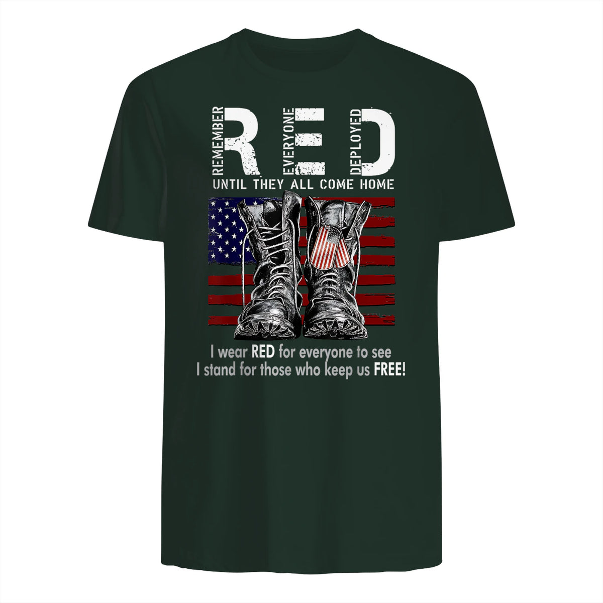 On Friday We Wear Red Military R.E.D Friday Military Remember Everyone Deployed Unisex-Adults US Flag T-Shirt Black Smal in Forest Green - back view