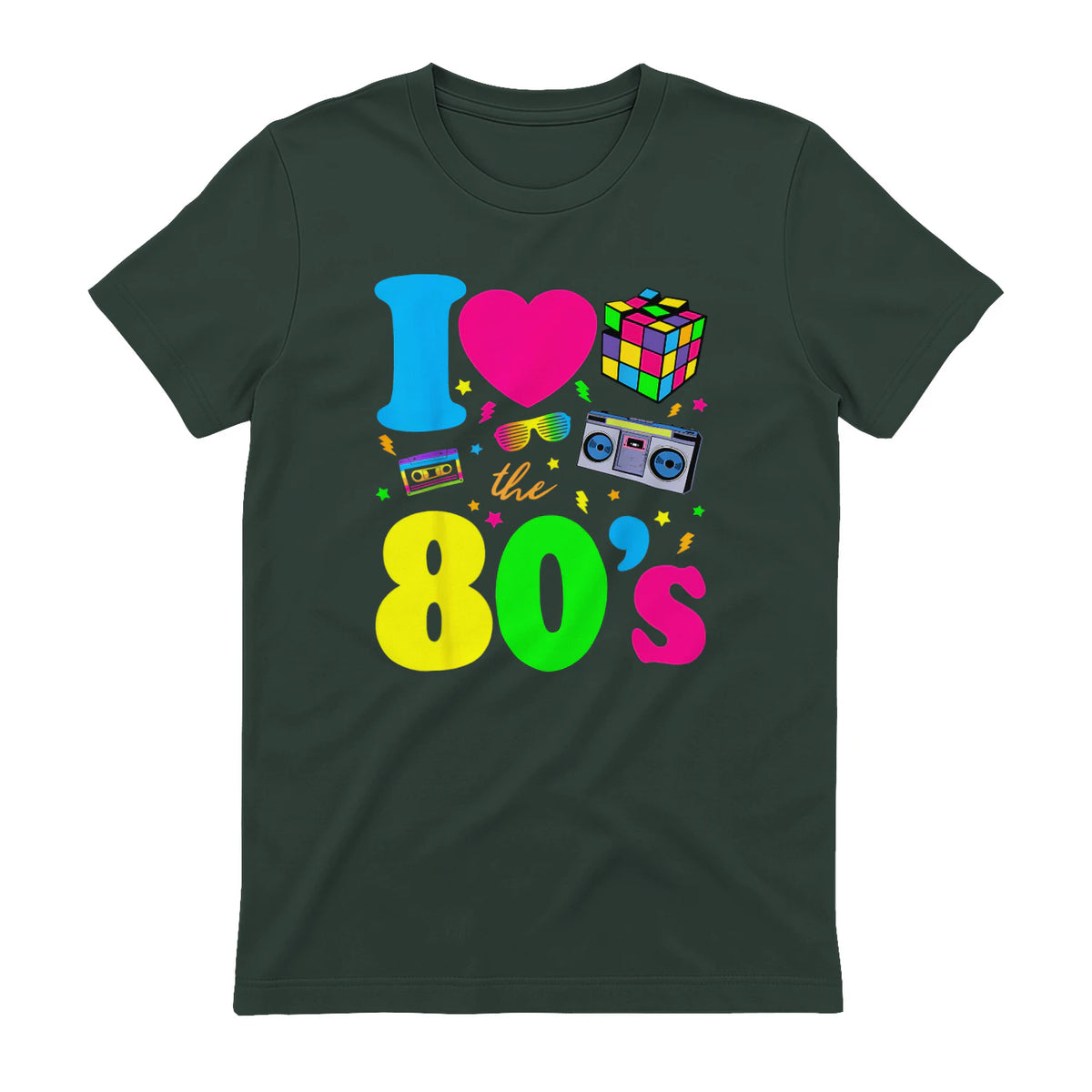 I Love the Eighties Classic Nostalgia T-Shirt in Forest Green - back view