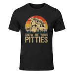 Show Me Your Pitties Funny Pitbull Dog Lovers Retro Vintage T-Shirt in Black - front view