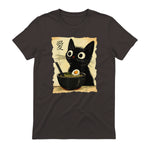 Funny Cat Ramen Graphic Tee Japanese Kawaii Anime Cat T-Shirt in Dark Chocolate - back view