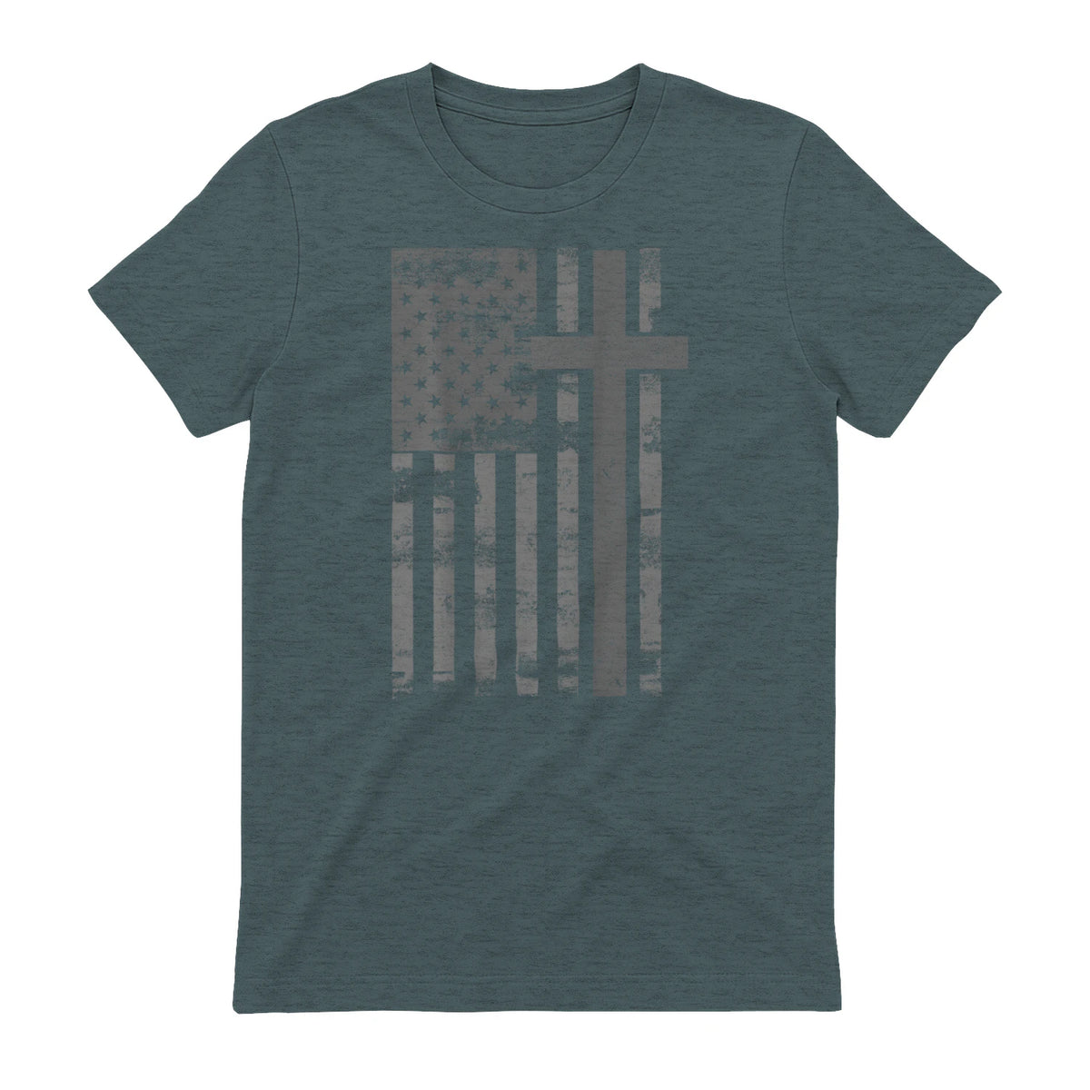 (Art) American Flag Christian Faith Cross Patriotic T-Shirt in Dark Heather - back view