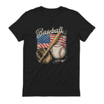American Flag Baseball Player Bat Fan Catcher Pitcher USA T-Shirt in Black - back view