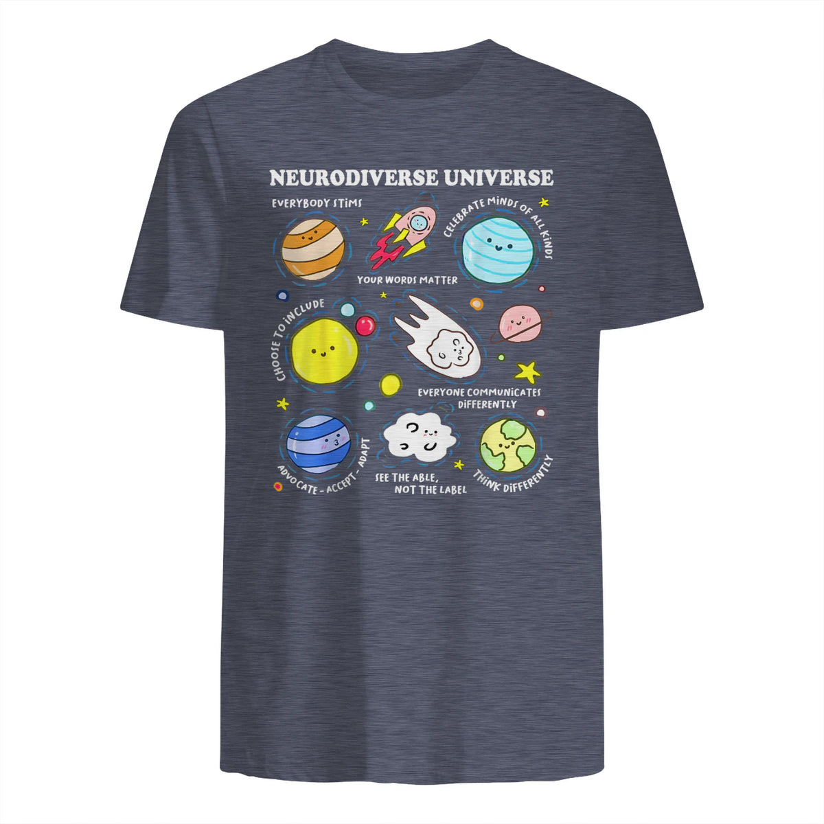 Kids Autism Awareness Neurodiverse Universe Neurodiversity in Heather Navy - back view