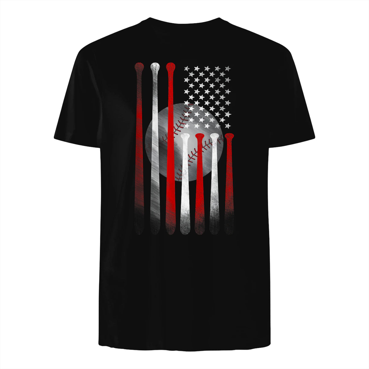 Vintage Baseball American Flag T-Shirt, Classic Fit Black Tee for Dad and Mom in Black - back view