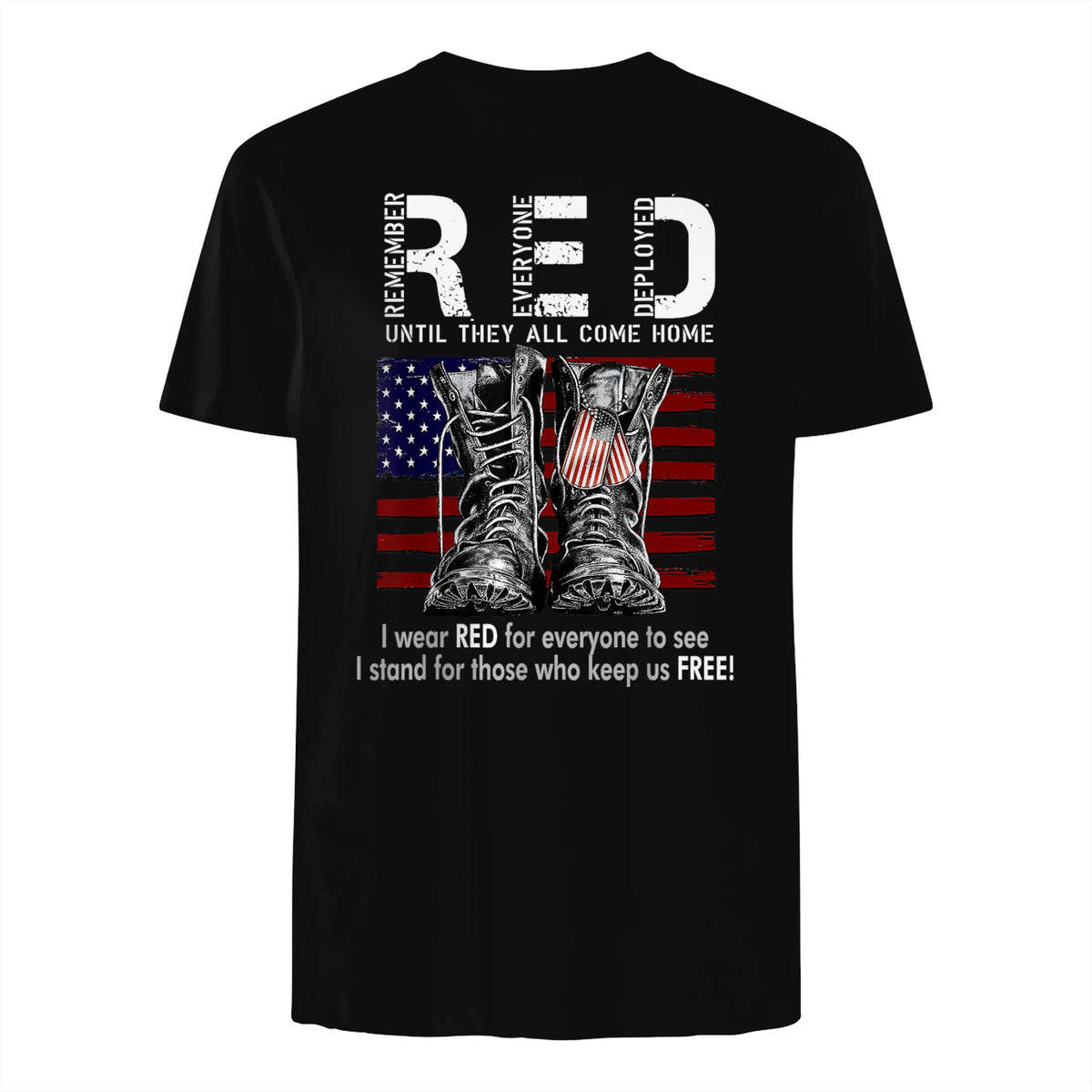 On Friday We Wear Red Military R.E.D Friday Military Remember Everyone Deployed Unisex-Adults US Flag T-Shirt Black Smal in Black - back view