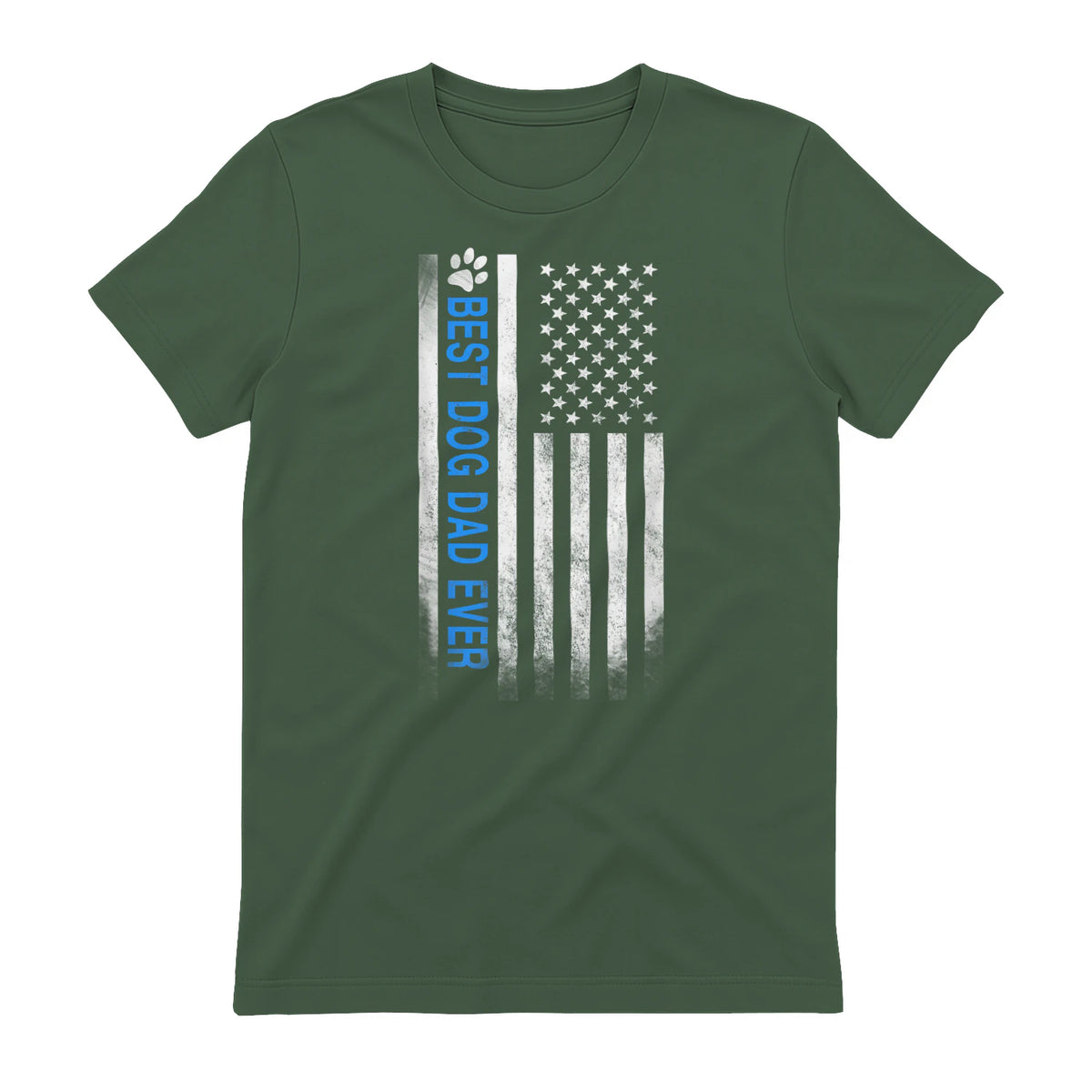 Best Dog Dad Ever American Flag T-Shirt Gift for Best Father in Military Green - back view
