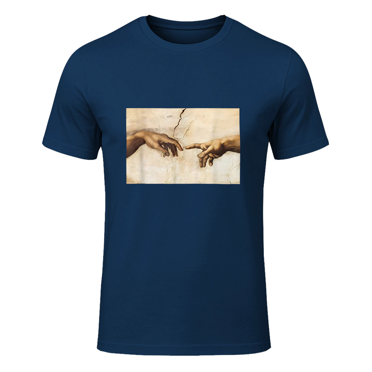 Creation of Adam Michelangelo Die Erschaffung Adams Kunst in Navy - front view