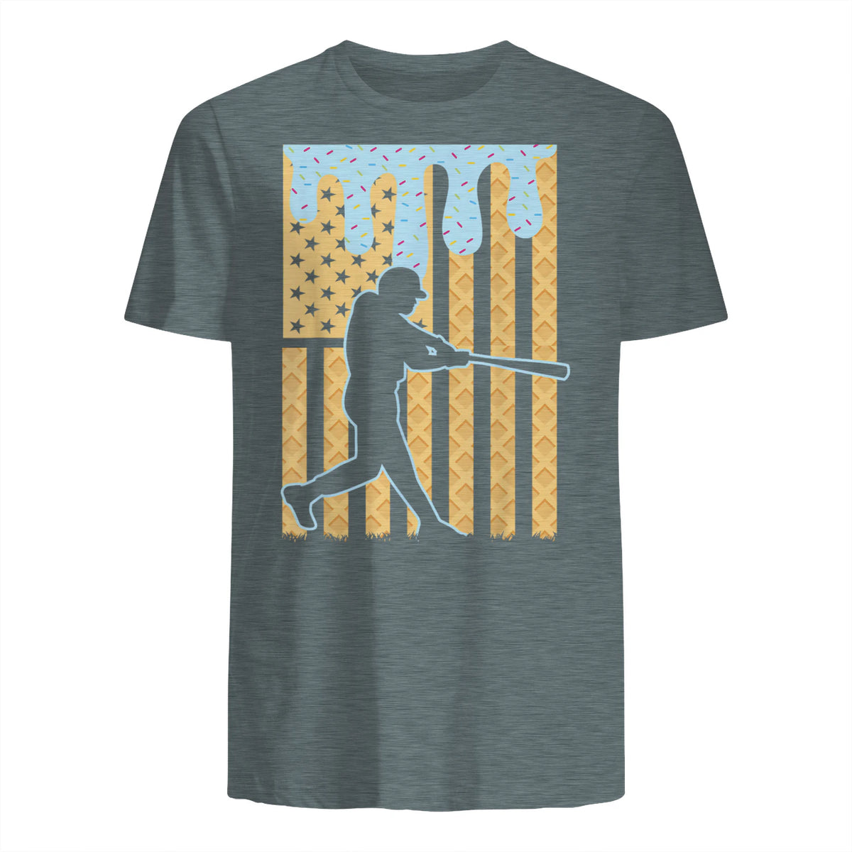 Baseball Drip Boys Dripping Ice Cream Baseball American Flag T-Shirt in Dark Heather - back view