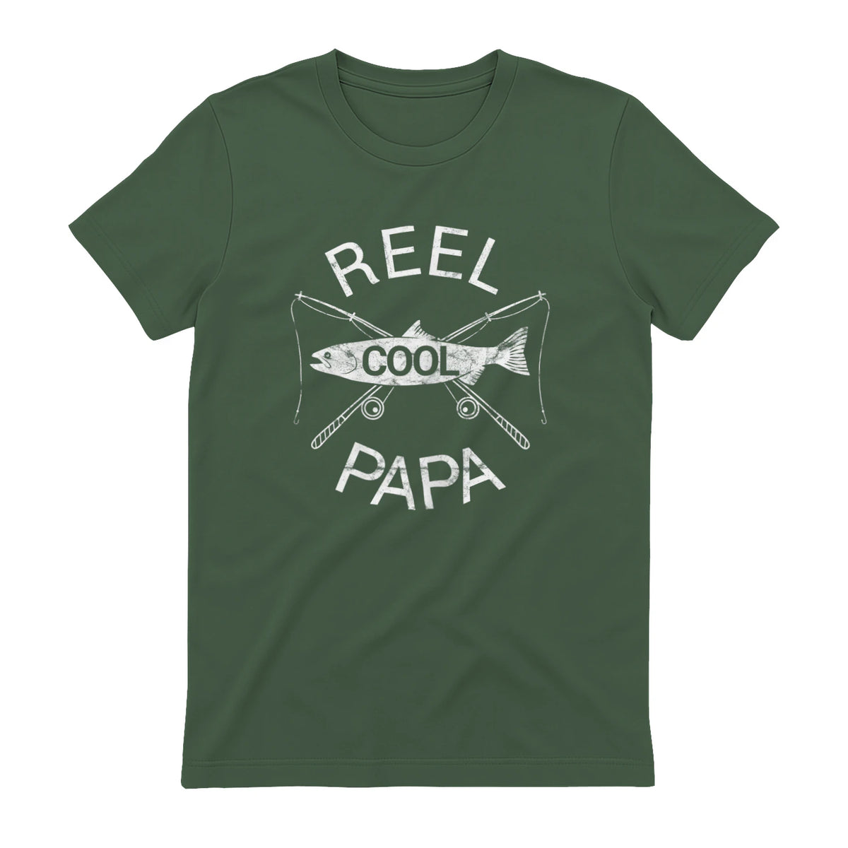 Funny Fishing Reel Cool Papa Dad Joke T-Shirt in Military Green - back view