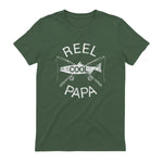 Funny Fishing Reel Cool Papa Dad Joke T-Shirt in Military Green - back view
