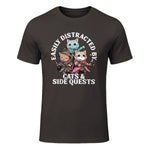 Cats Side Quest Funny Tabletop T-Shirt in Dark Chocolate - front view