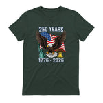 American Flag Fourth of July Anniversary T-Shirt in Forest Green - back view