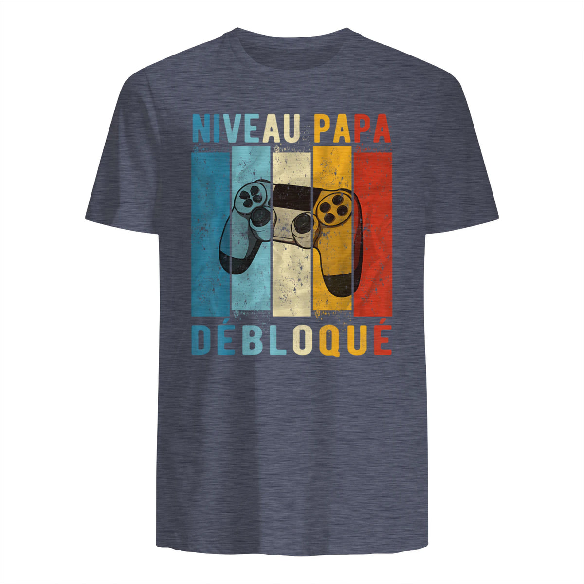 Nouveau Papa Nouvelle Naissance Annonce Gamer Humour T-Shirt in Heather Navy - back view