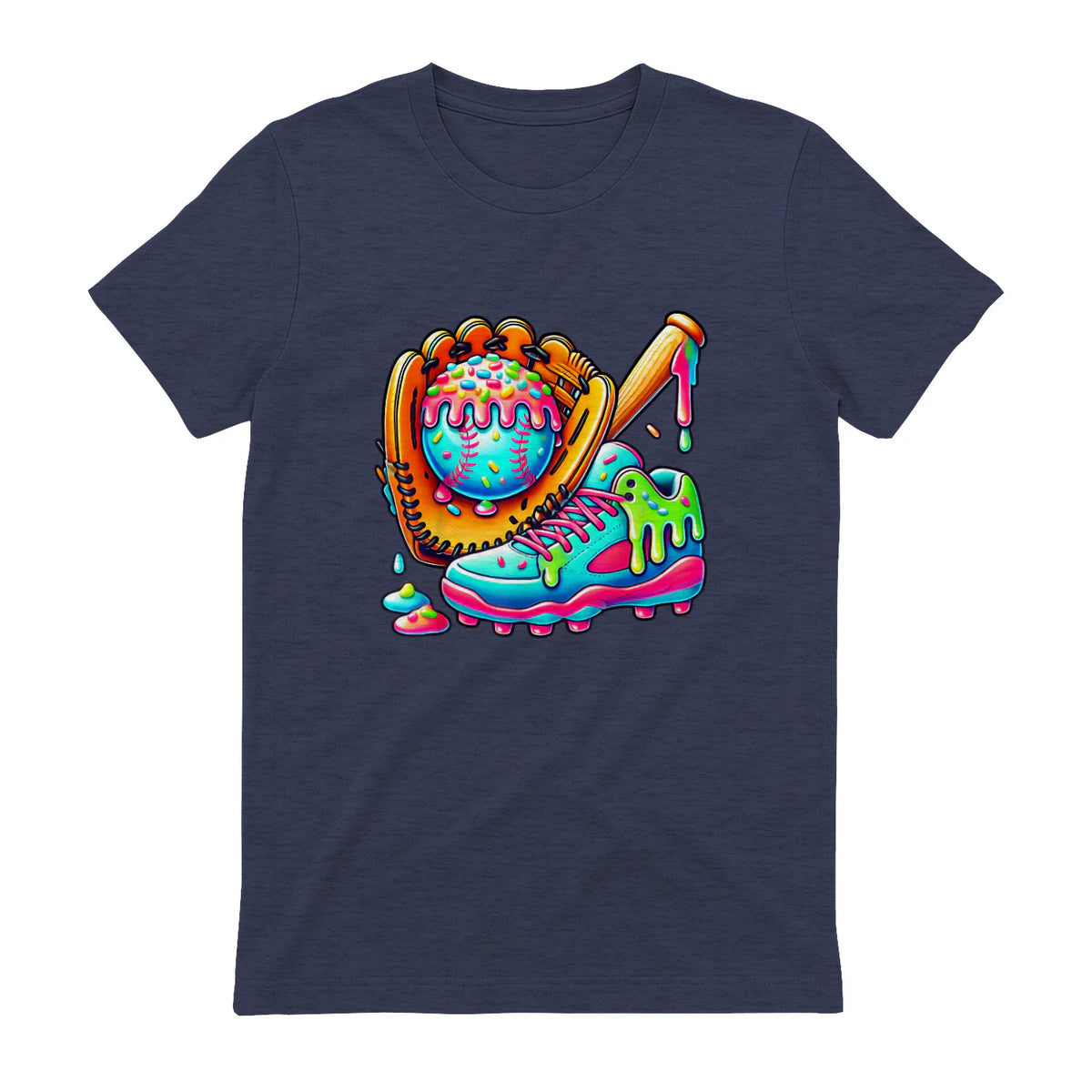 Ice Cream Drip Baseball Stuff Baseball Drip for Boys Graphic T-Shirt in Heather Navy - back view