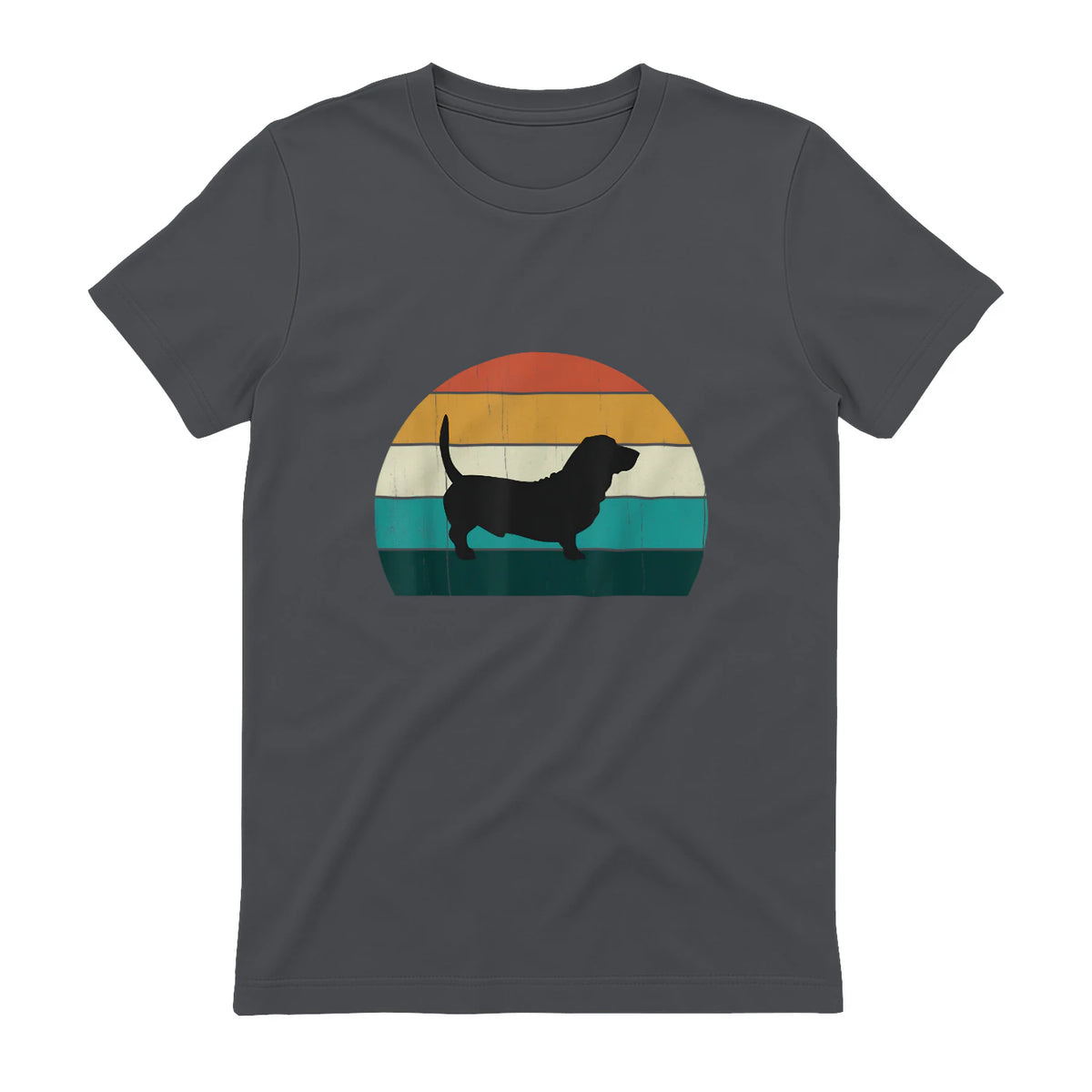 Basset Hound rétro Amant Vintage Sunset Dog & Puppy in Charcoal - back view