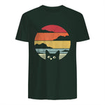 Pack A Punch Women's Retro Cat Graphic T-Shirt - Black, Short Sleev in Forest Green - back view