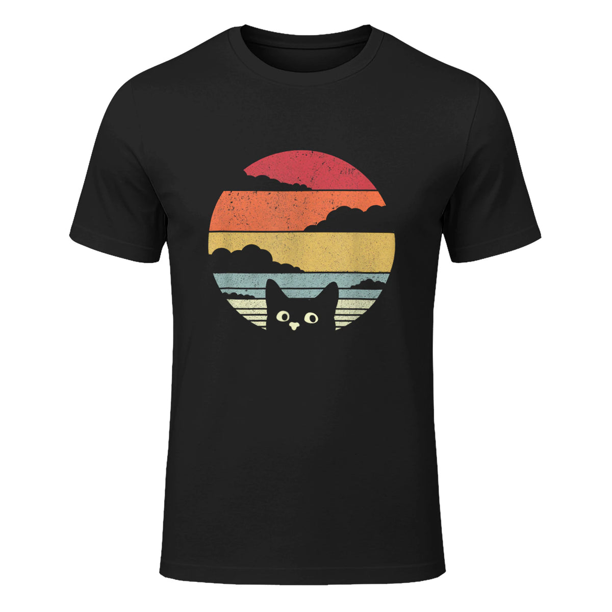 Pack A Punch Women's Retro Cat Graphic T-Shirt - Black, Short Sleev in Black - front view