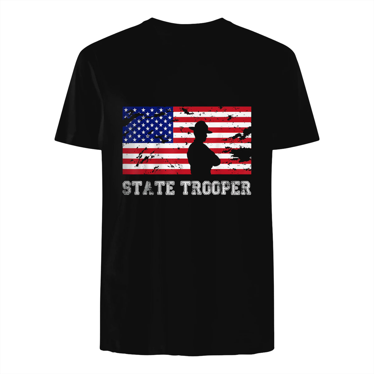 State Trooper USA Flag T-Shirt Gift T-Shirt in Black - back view