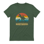 Daddy Dinosaur Daddysaurus Two Kids Funny Father's Day T-Shirt in Military Green - back view