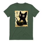 Funny Cat Ramen Graphic Tee Japanese Kawaii Anime Cat T-Shirt in Military Green - back view