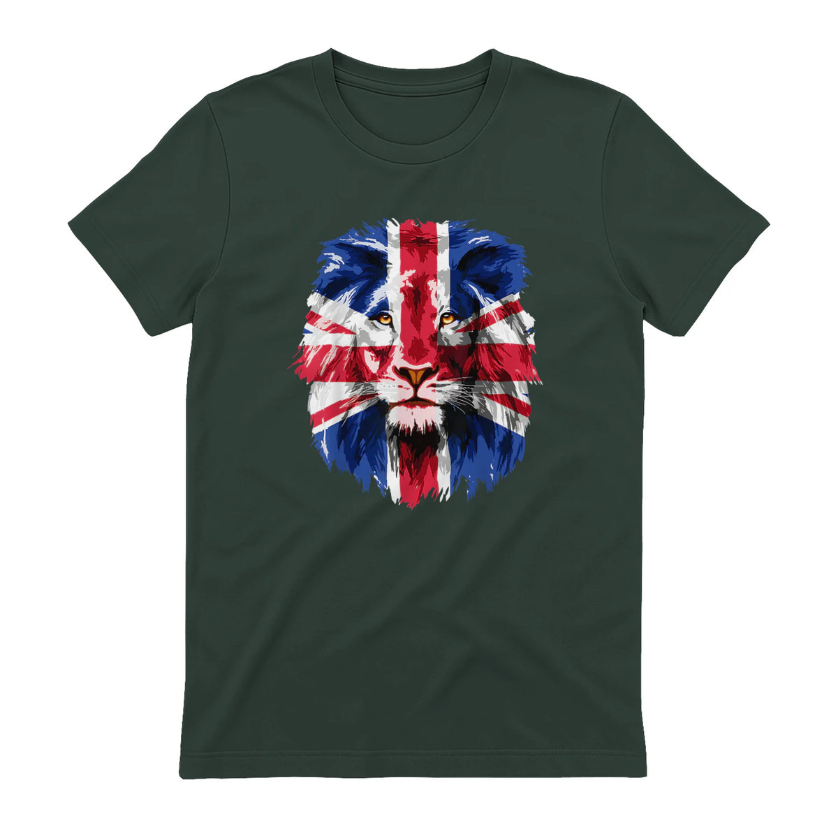 Union Jack UK Flag Lion Face Great Britain Union Jack Flag in Forest Green - back view