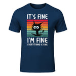 It's Fine I'm Fine Everything Is Fine Funny Black Cat T-Shirt in Navy - front view