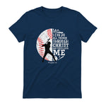 Philippians Four Thirteen Baseball Player Graphic with Bible Verse T-Shirt in Navy - back view