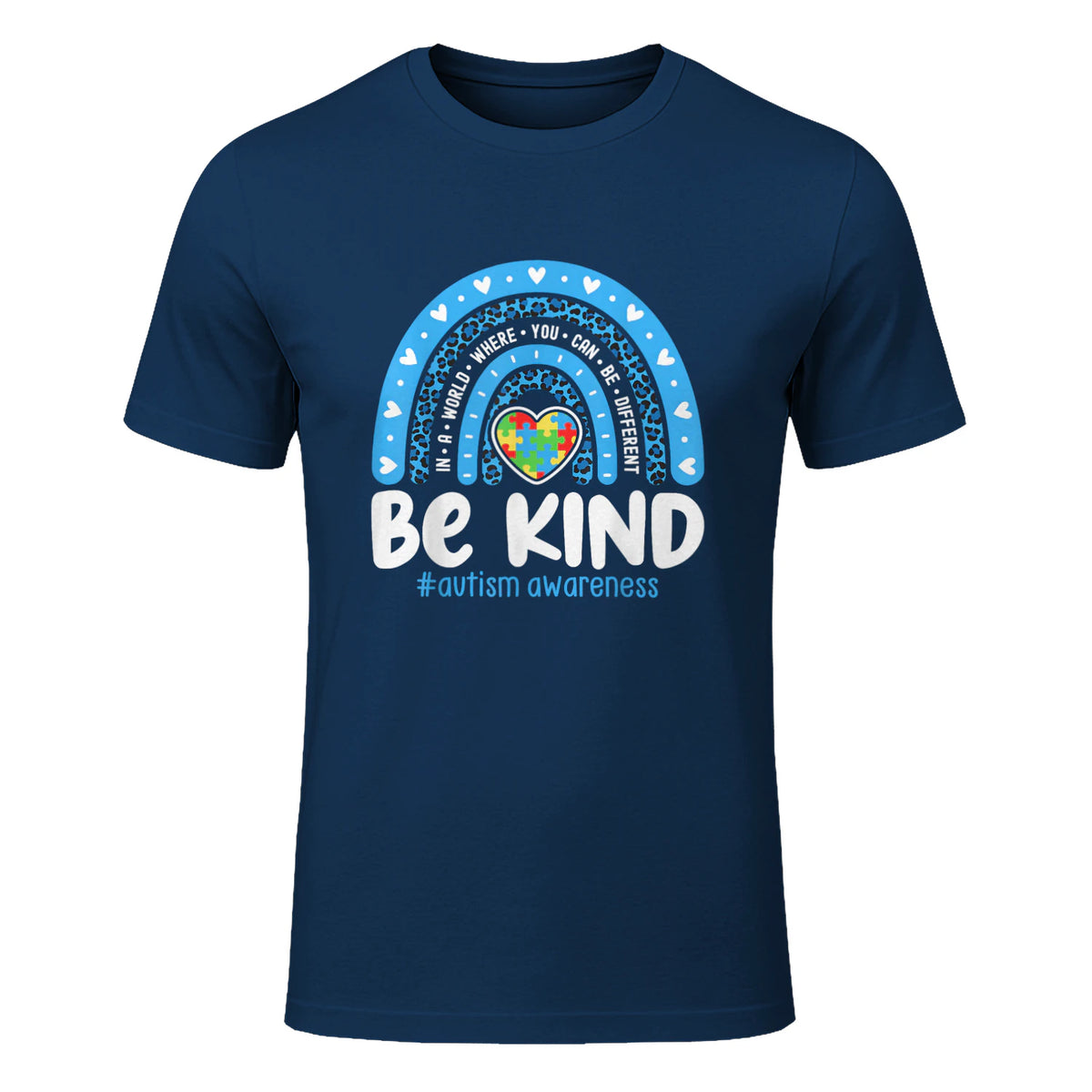 In April We Wear Blue Autism Ribbon T-Shirt in Navy - front view