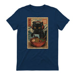 Cute Kawaii Gamer Cat Funny Ramen Retro Japanese Cat Gaming T-Shirt in Navy - back view
