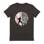 Philippians Four Thirteen Baseball Player Graphic with Bible Verse T-Shirt in Dark Chocolate - back view