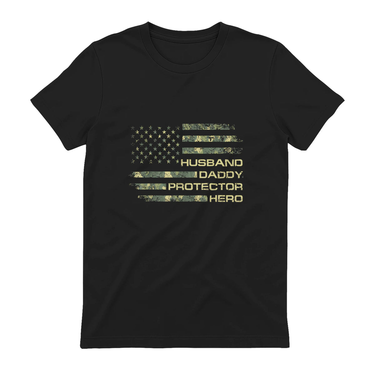 Husband Daddy Protector Hero Fathers Day Camo American Flag in Black - back view
