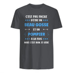 Départ Métier Super Pompier Humour Beau Gosse Pompier in Charcoal - back view