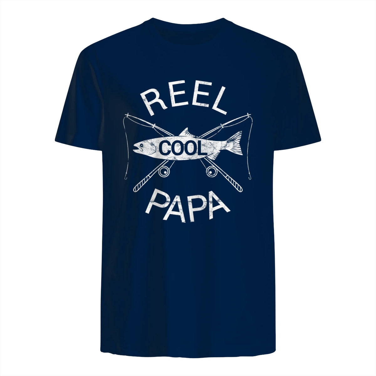 Funny Fishing Reel Cool Papa Dad Joke T-Shirt in Navy - back view