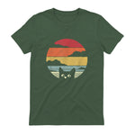 Pack A Punch Women's Retro Cat Graphic T-Shirt - Black, Short Sleev in Military Green - back view