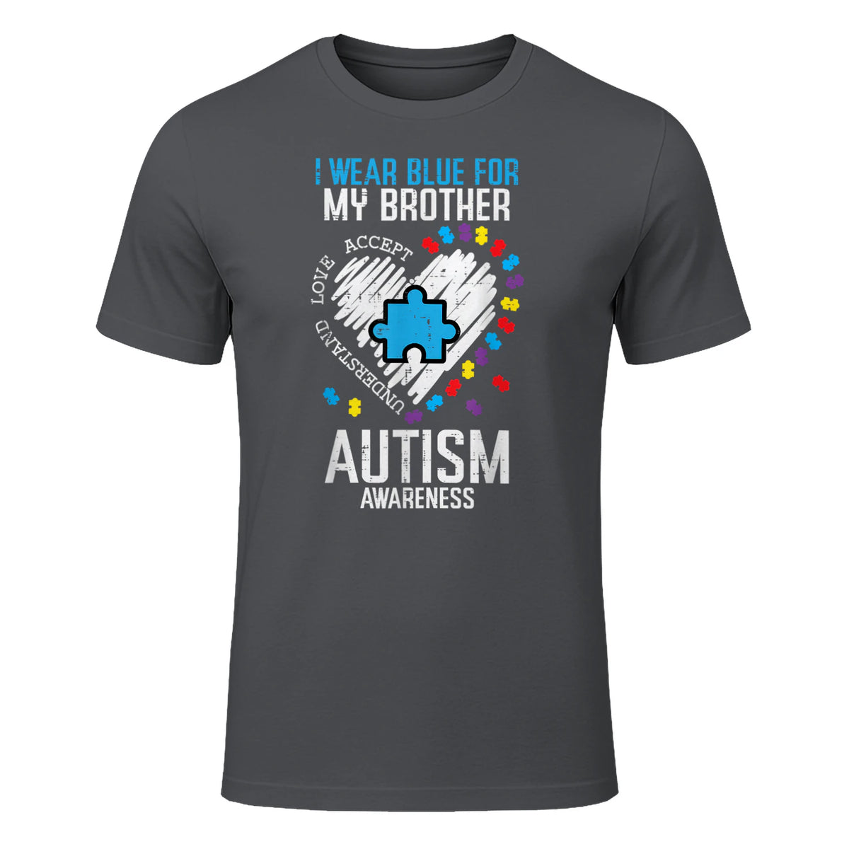 Blue for My Brother Autism Awareness Family Sister Sibling in Charcoal - front view