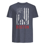 Boston Massachusetts American Flag Baseball Weathered T-Shirt in Heather Navy - back view
