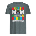 Autism Mom Raising Hero Messy Bun Autism Awareness in Dark Heather - back view