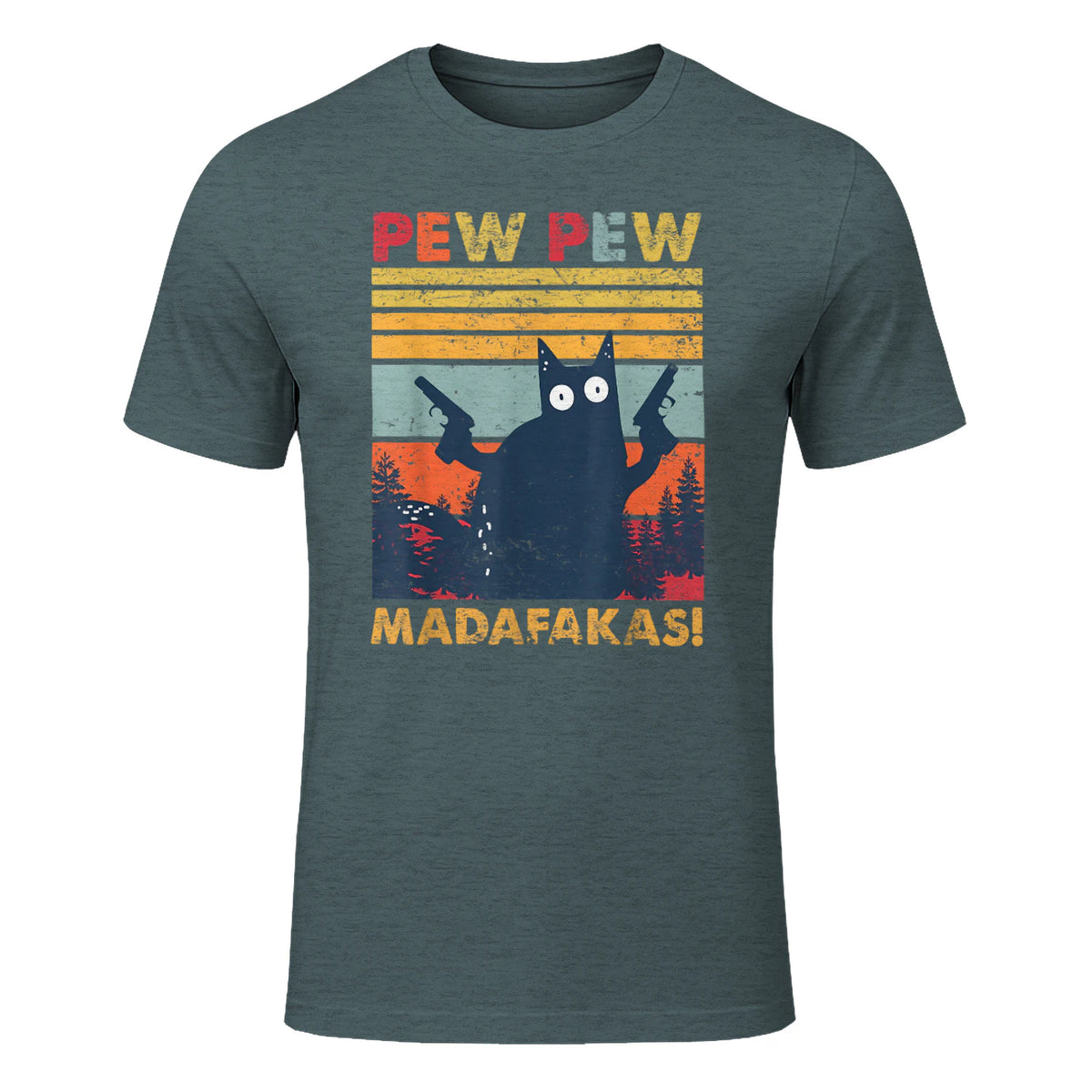Pew Pew Madafakas Vintage verrückte Katze lustige Grafik in Dark Heather - front view