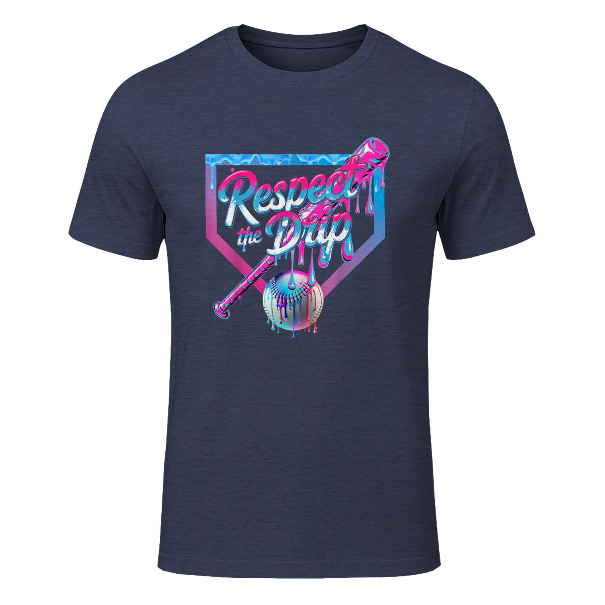 Baseball Drip for Boys Ice Cream Drip Youth Boys Baseball T-Shirt in Heather Navy - front view