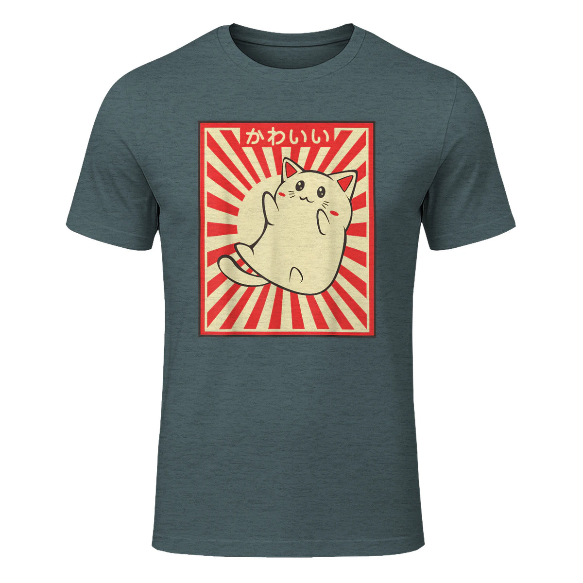 Vintage Japanese Cat Kawaii Cat Lover Meowing Tshirt in Dark Heather - front view