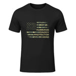Husband Daddy Protector Hero Fathers Day Camo American Flag in Black - front view