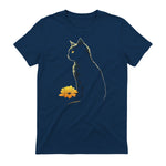 Cat Artwork - Flowers Art Cat Motif Animal Cat T-Shirt in Navy - back view