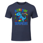 Kids Autism Awareness is My Superpower Boys in Heather Navy - front view