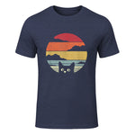 Pack A Punch Women's Retro Cat Graphic T-Shirt - Black, Short Sleev in Heather Navy - front view