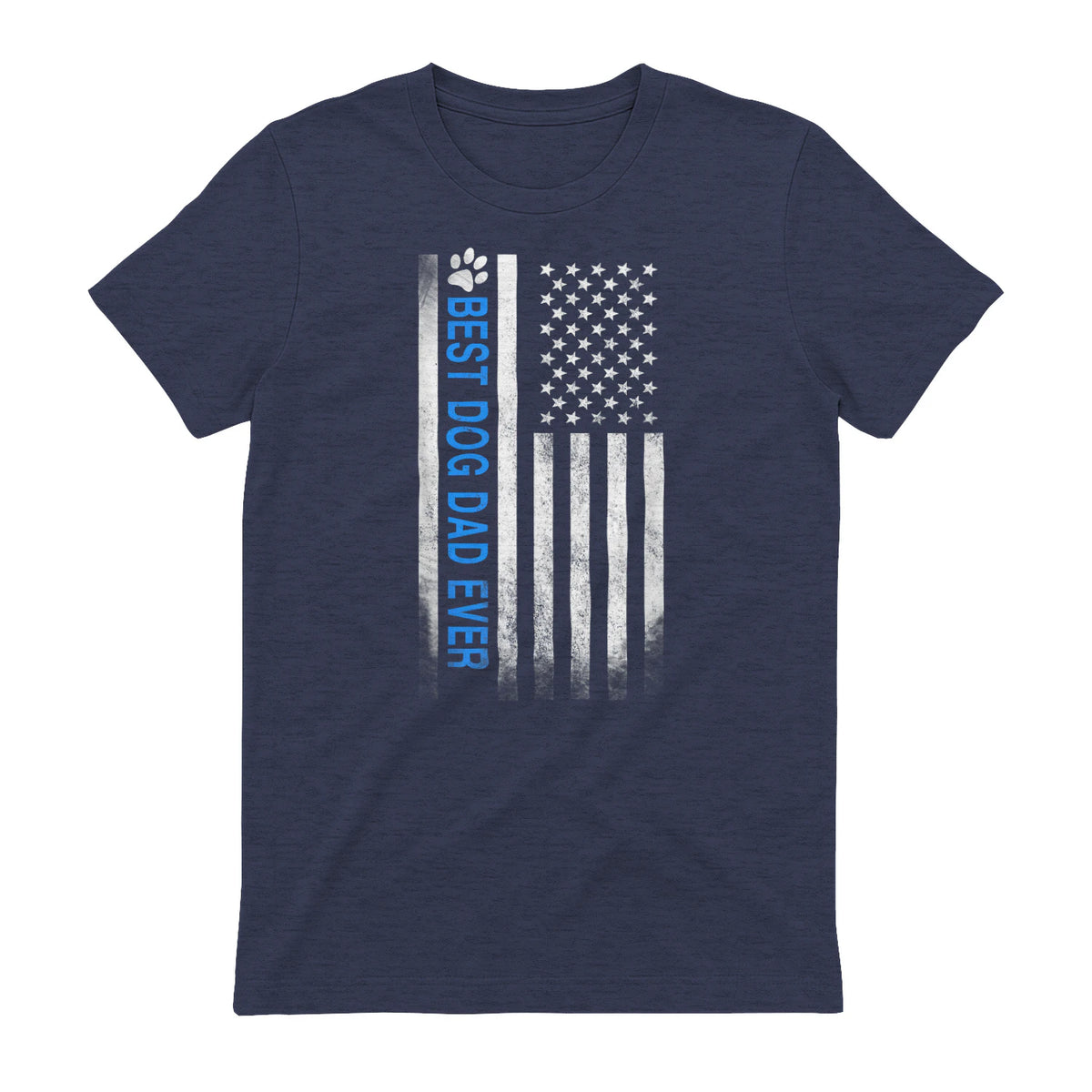 Best Dog Dad Ever American Flag T-Shirt Gift for Best Father in Heather Navy - back view