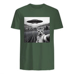 Cat Selfie With Alien UFO Funny Cat Gifts For Men Women Kid T-Shirt in Military Green - back view
