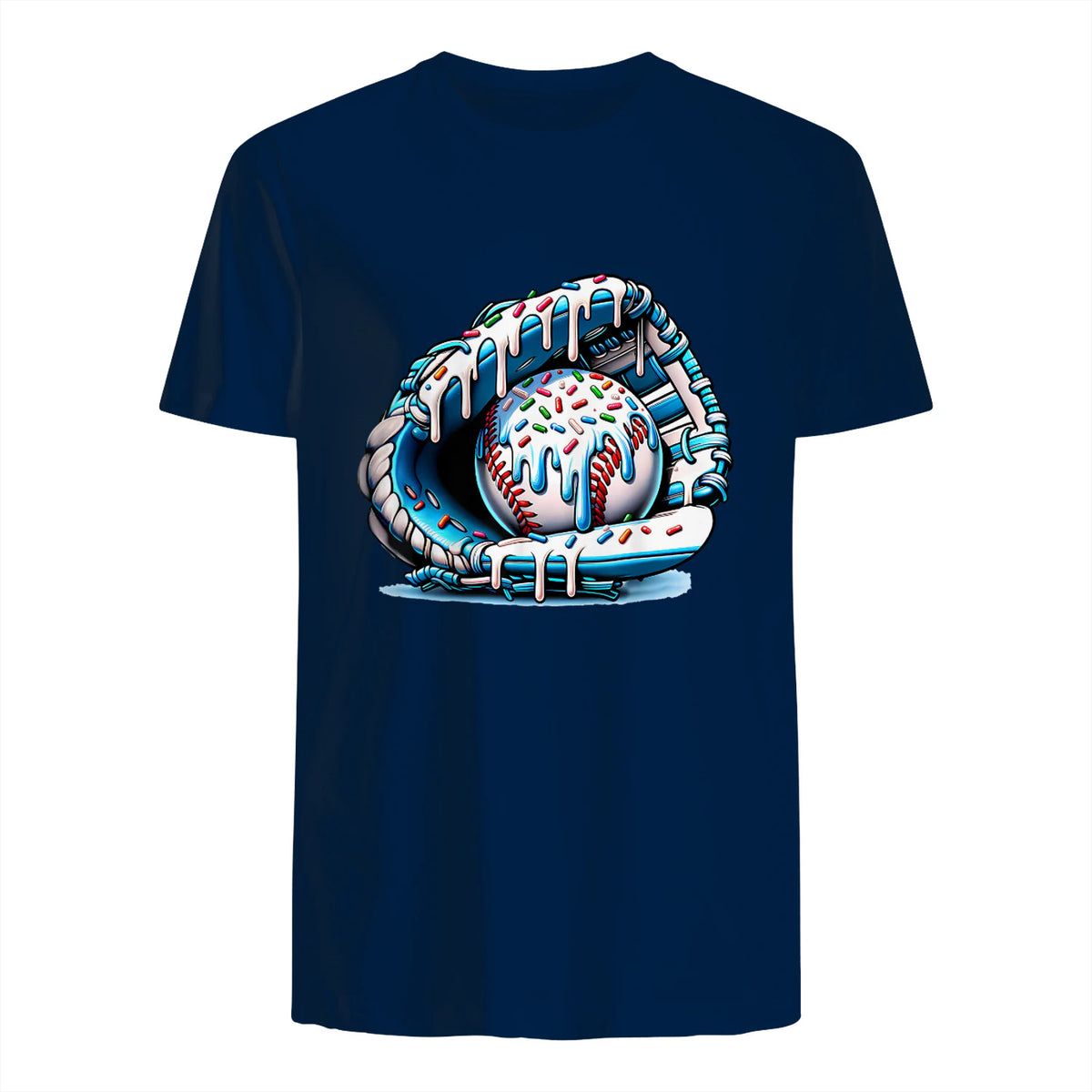 Baseball Drip Ice Cream Sprinkles Baseball Glove T-Shirt in Navy - back view